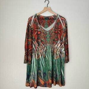 Faded Glory Womens Multi V-Neck Tunic Bling Blouse Stretch 3/4 Sleeve Size XXL